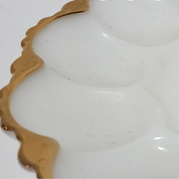 Egg plater Vtg Anchor Hocking Milk Glass 12 Deviled Egg Plate
Gold Trim Ornate - Picture 10 of 10